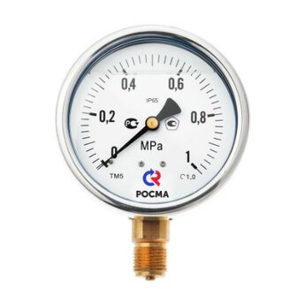 Манометр TM520P Dy 100 с нижним подкл. из нерж.стали 1/2\", 0-6 бар (кл. точн. 1,5)