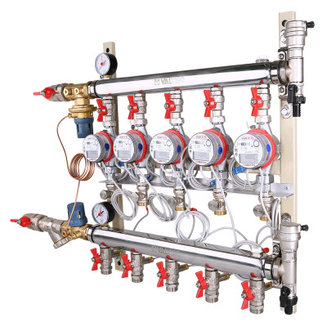 Узел этажный покварт-го учета, с авт. бал. клапаном, без переп-го клапана, ввод СЛЕВА 3/4\", 3 вых