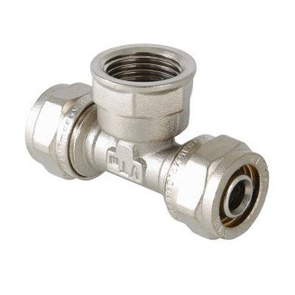 Фитинг обжимной – тройник с переходом на внутреннюю резьбу, 20 мм х 3/4\"