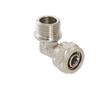 Фитинг обжимной – угольник с переходом на наружную резьбу, 20 мм х 3/4\"