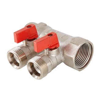 Коллектор с отсекающими кранами, 1\"х3 вых. Евроконус 3/4