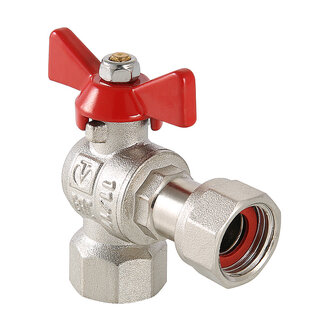 Кран шаровой угловой с накидной гайкой и внутренней резьбой (короткий) 3/4\" х 3/4\"