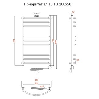 Полотенцесушитель Приоритет эл ТЭН 3 100*50 (ЛЦ2)