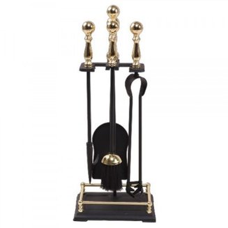 Набор каминный D15160РК (4 предмета, 60см, латунь/черный), на подставке