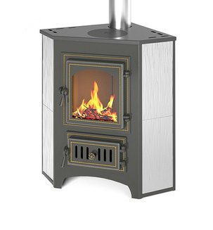 Печь-Камин ВЕЗУВИЙ ПК-01 (220) угловой беж. с конфоркой 9 кВт (150 м3) ? 115 мм