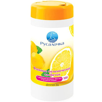 Салфетки влажные ЛИМОН РУСАЛОЧКА 100шт банка 1/24
