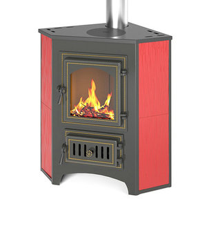 Печь-Камин ВЕЗУВИЙ ПК-01 (220) угловой красн. с конфоркой 9 кВт (150 м3) ? 115мм