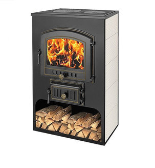 Печь-Камин ВЕЗУВИЙ ПК-03 (224) с плитой "Везувий В3" бежевый 12 кВт (200 м3) ?150мм