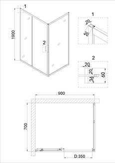 Душевое ограждение NG-82-9AB-A70B (90*70*190) Niagara Nova