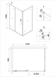 Душевое ограждение NG-62-12A-A90 (120*90*190) Niagara Nova
