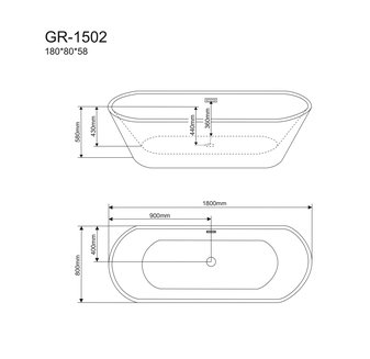 Ванна отдельностоящая GR-1502 (180x80x58) GROSSMAN
