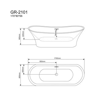 Ванна отдельностоящая GR-2101 (170x80x66) GROSSMAN