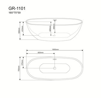 Ванна отдельностоящая GR-1101 (165x75x59) GROSSMAN