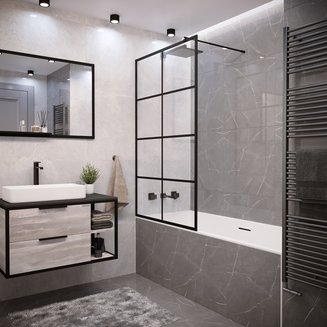 Шторка для ванны GR-105/100BLACK (100х150) алюминиевый профиль, стекло ПРОЗРАЧНОЕ 6мм