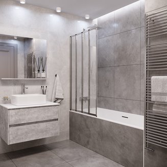 Шторка для ванны GR-107 (80*140) алюминиевый профиль, стекло ПРОЗРАЧНОЕ 4мм