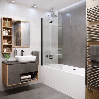 Шторка для ванны GR-106/110 BLACK (110х150) алюминиевый профиль, стекло ПРОЗРАЧНОЕ 6мм