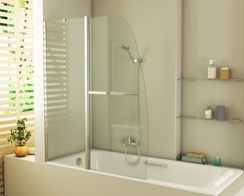 Шторка для ванны GR-100/2 (140*120) алюминиевый профиль, стекло ПРОЗРАЧНОЕ 6мм