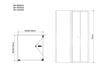 Душевое ограждение GR-8080 Аdvans (80*80*190) квадрат, складывающаяся дверь из двух частей