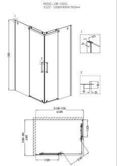 Душевое ограждение GR-1120L Cosmo 120*90*190 прямоугольник, двери раздвижные