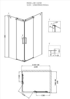Душевое ограждение GR-1120R Cosmo 120*90*190 прямоугольник, двери раздвижные
