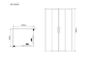 Душевое ограждение GR-8010 Fly (80*100*190) прямоугольник, двери раздвижные