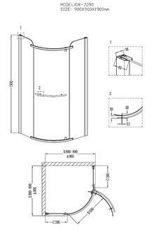 Душевое ограждение GR-7090 Classic 90*90*190 полукруг, дверь распашная