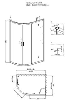 Душевое ограждение GR-9120R Classic 120*80*185 с ПОДДОНОМ двери раздвижные