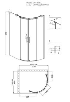 Душевое ограждение GR-4121L Galaxy 120*90*190 двери раздвижные