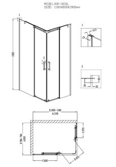 Душевое ограждение GR-3110L Galaxy 110*80*190 прямоугольник, двери раздвижные