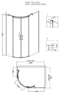 Душевое ограждение GR-4121R Galaxy 120*90*190 двери раздвижные