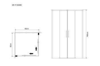 Душевое ограждение GR-8080 Fly (80*80*190) квадрат, двери раздвижные