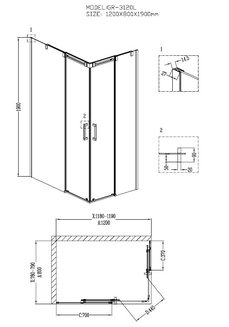 Душевое ограждение GR-3120L Galaxy 120*80*190 прямоугольник, двери раздвижные