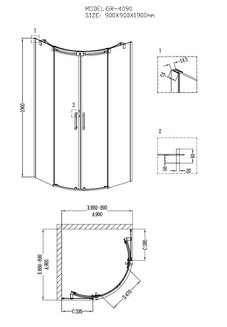Душевое ограждение GR-4090 Galaxy 90*90*190 полукруг, двери раздвижные