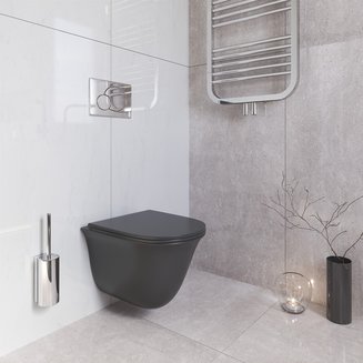 Унитаз GR-4412MS (485*360*360) ЧЕРНЫЙ МАТОВЫЙ подвесной БЕЗОБОДКОВЫЙ с тонкой крышкой