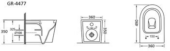 Унитаз GR-4477S (490*360*350) подвесной БЕЗОБОДКОВЫЙ с тонкой крышкой