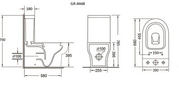 Унитаз GR-4448S (680*390*790) напольный из 2 мест с тонкой крышкой