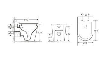 Унитаз GR-PR4450S (575*370*430) БЕЛЫЙ приставной БЕЗОБОДКОВЫЙ с тонкой крышкой
