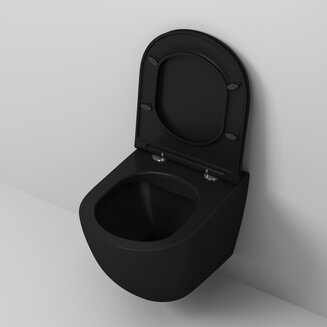 Унитаз GR-4455BMS (490*370*360) ЧЕРНЫЙ МАТОВЫЙ подвесной БЕЗОБОДКОВЫЙ с тонкой крышкой