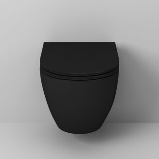 Унитаз GR-4455BMS (490*370*360) ЧЕРНЫЙ МАТОВЫЙ подвесной БЕЗОБОДКОВЫЙ с тонкой крышкой