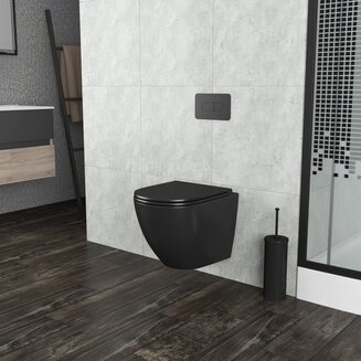 Унитаз GR-4455BMS (490*370*360) ЧЕРНЫЙ МАТОВЫЙ подвесной БЕЗОБОДКОВЫЙ с тонкой крышкой