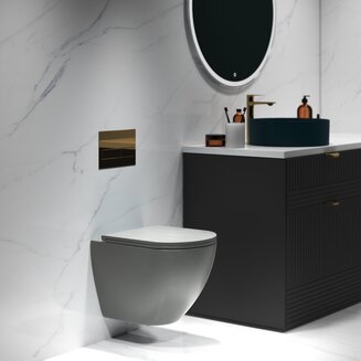 Унитаз GR-4455GMS (490*370*360) СЕРЫЙ МАТОВЫЙ подвесной БЕЗОБОДКОВЫЙ с тонкой крышкой