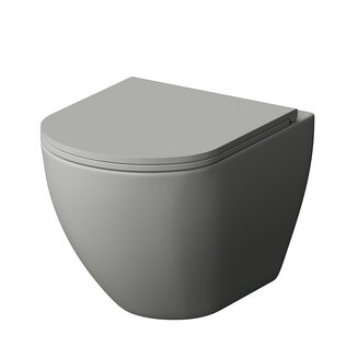Унитаз GR-4455GMS (490*370*360) СЕРЫЙ МАТОВЫЙ подвесной БЕЗОБОДКОВЫЙ с тонкой крышкой