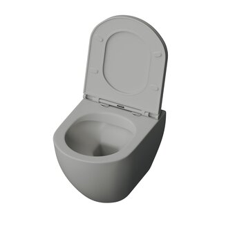 Унитаз GR-4455GMS (490*370*360) СЕРЫЙ МАТОВЫЙ подвесной БЕЗОБОДКОВЫЙ с тонкой крышкой