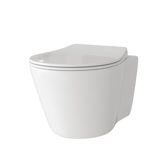 Унитаз GR-4459S (495*365*360) БЕЛЫЙ подвесной БЕЗОБОДКОВЫЙ с тонкой крышкой