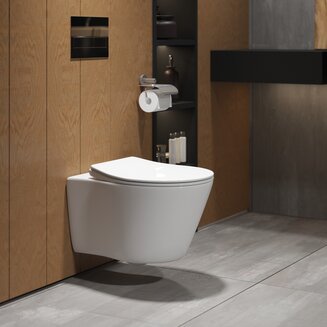 Унитаз GR-4459S (495*365*360) БЕЛЫЙ подвесной БЕЗОБОДКОВЫЙ с тонкой крышкой