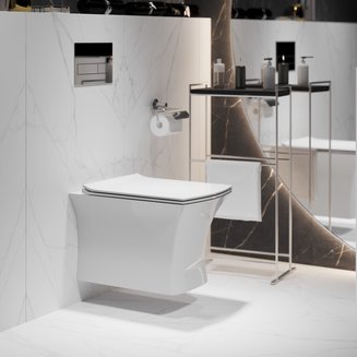 Унитаз GR-4461S (510*350*360) БЕЛЫЙ подвесной БЕЗОБОДКОВЫЙ с тонкой крышкой