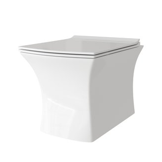 Унитаз GR-4461S (510*350*360) БЕЛЫЙ подвесной БЕЗОБОДКОВЫЙ с тонкой крышкой