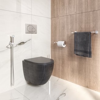 Унитаз GR-4455BBLS (480*365*370) ЧЕРНЫЙ подвесной БЕЗОБОДКОВЫЙ с тонкой крышкой