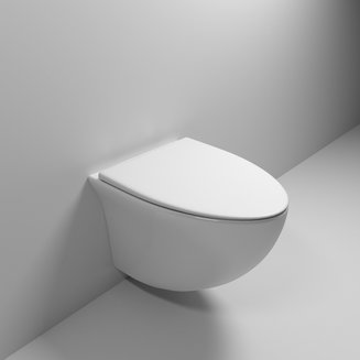 Унитаз GR-4456S (520*360*370) БЕЛЫЙ подвесной БЕЗОБОДКОВЫЙ с тонкой крышкой