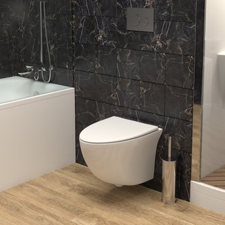 Унитаз GR-4456S (520*360*370) БЕЛЫЙ подвесной БЕЗОБОДКОВЫЙ с тонкой крышкой